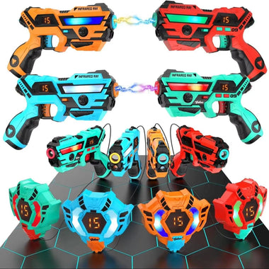 4x Laser Tag Guns with Vests Set | Real-Time Data Sync, Infrared Shooting Game for Indoor & Outdoor Fun - For Kids & Teens (Ages 6+) - playtechtoy