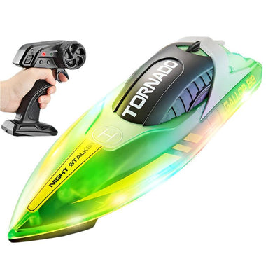 High-Speed RC Speedboat – LED Lights, Rechargeable, Waterproof, 2-Hour Run Time - playtechtoy